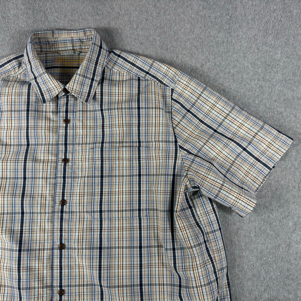 511 Tactical Snap Shirt‎ Mens L Plaid Brown Blue Short Sleeve Button Up